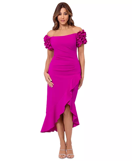 women's off-the-shoulder scuba crepe midi dress
