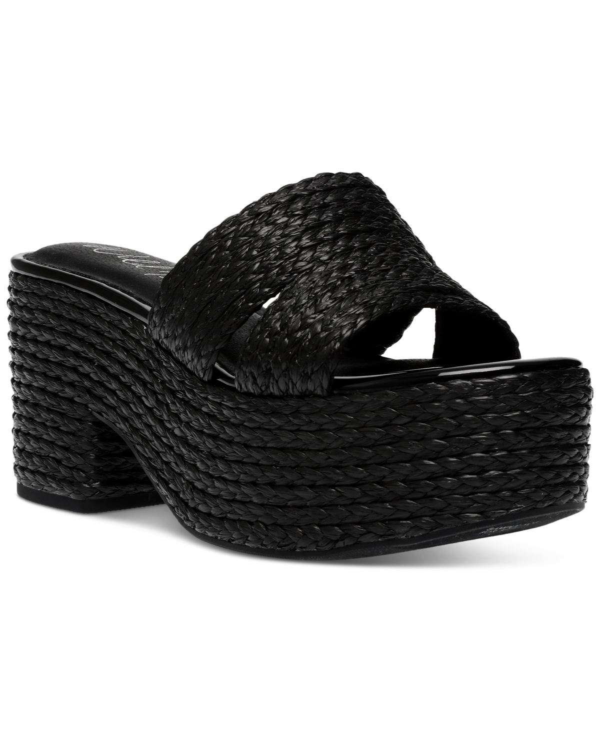 Shop Wild Pair Niftyy Woven Espadrille Platform Wedge Slide Sandals, Created For Macy's In Black Raffia