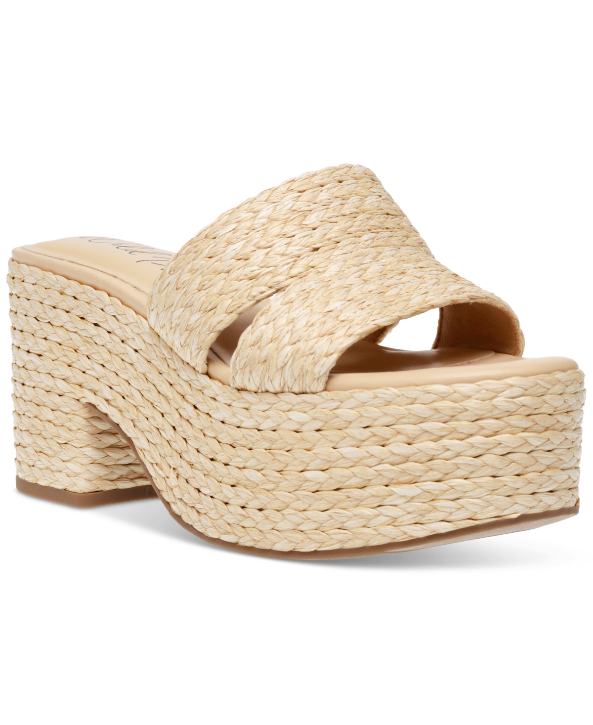 Shop Wild Pair Niftyy Woven Espadrille Platform Wedge Slide Sandals, Created For Macy's In Natural Raffia
