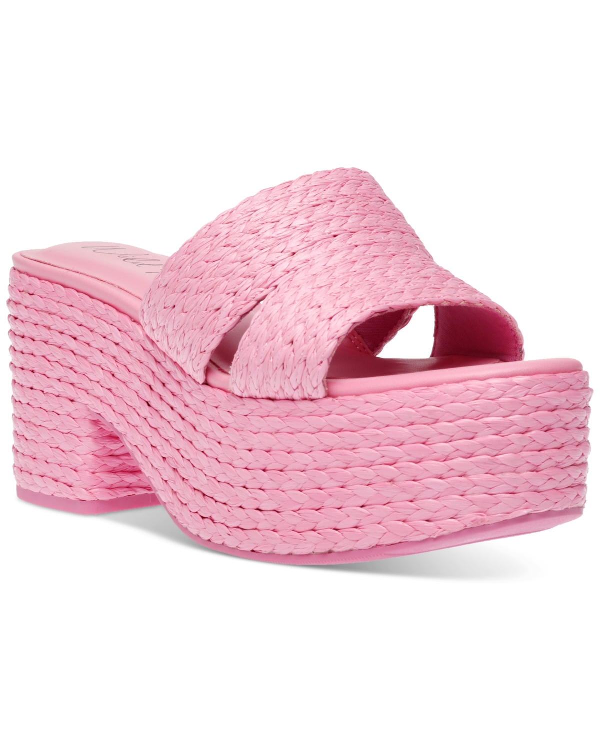 Shop Wild Pair Niftyy Woven Espadrille Platform Wedge Slide Sandals, Created For Macy's In Pink Raffia