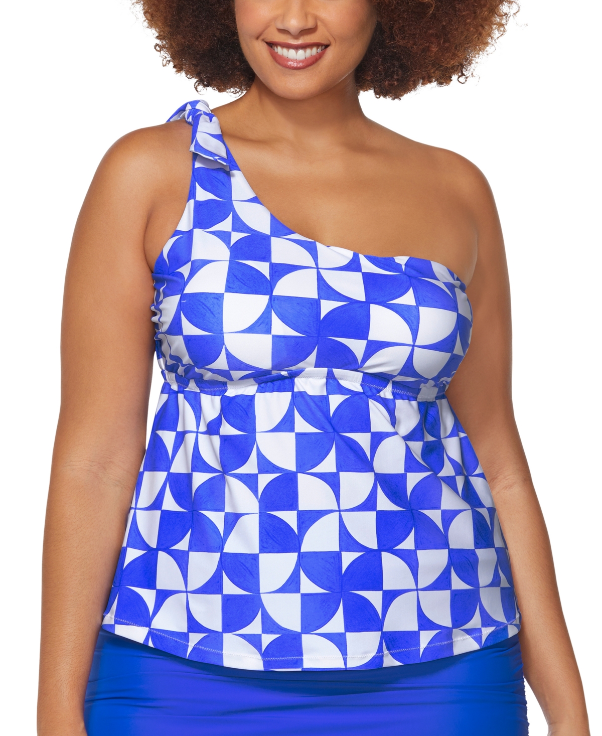 Shop Raisins Curve Trendy Plus Size Marita One-shoulder Tankini Top In Blue