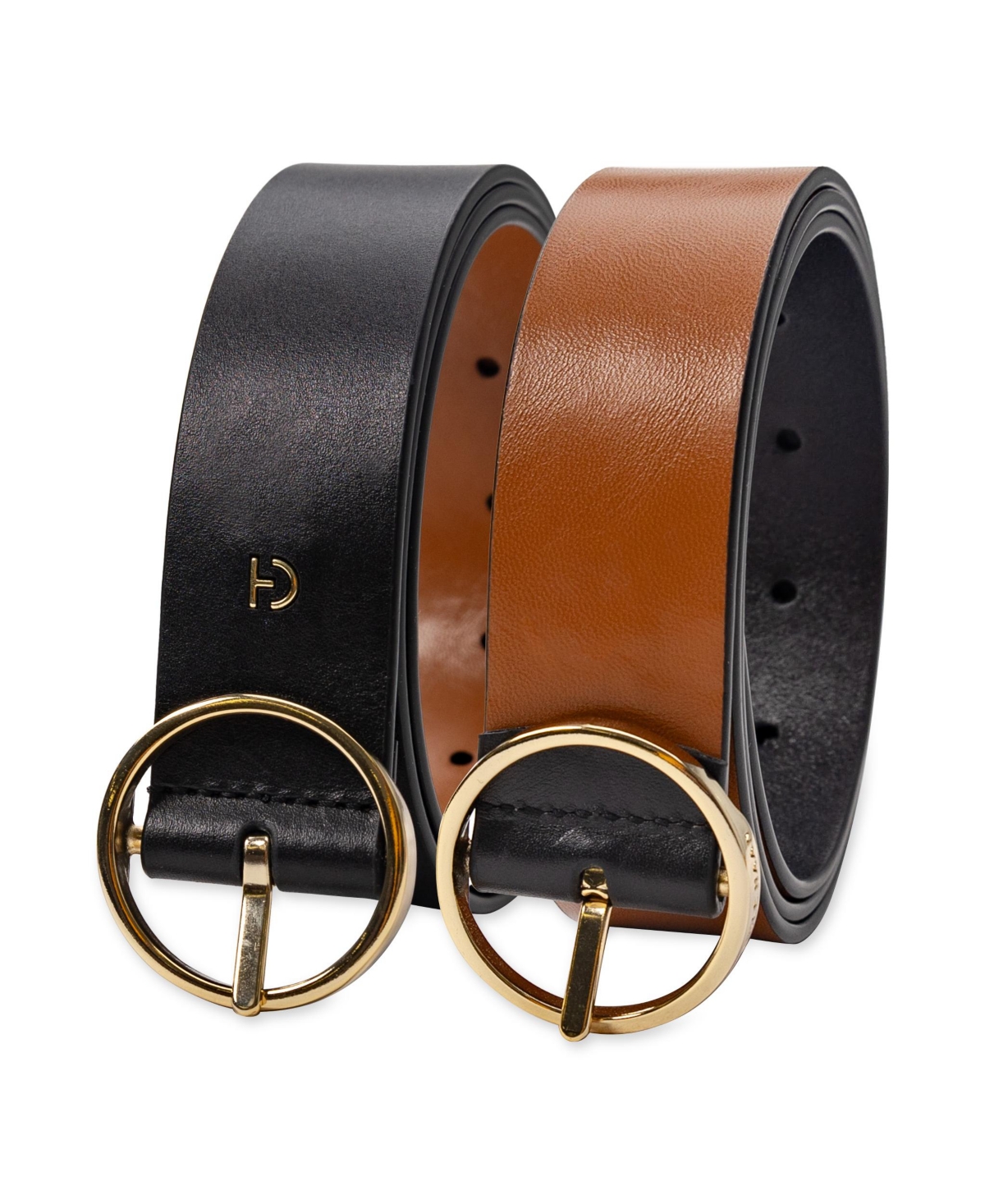Cole Haan Women's Two-In-One Center Bar Reversible Genuine Leather Belt - Tan