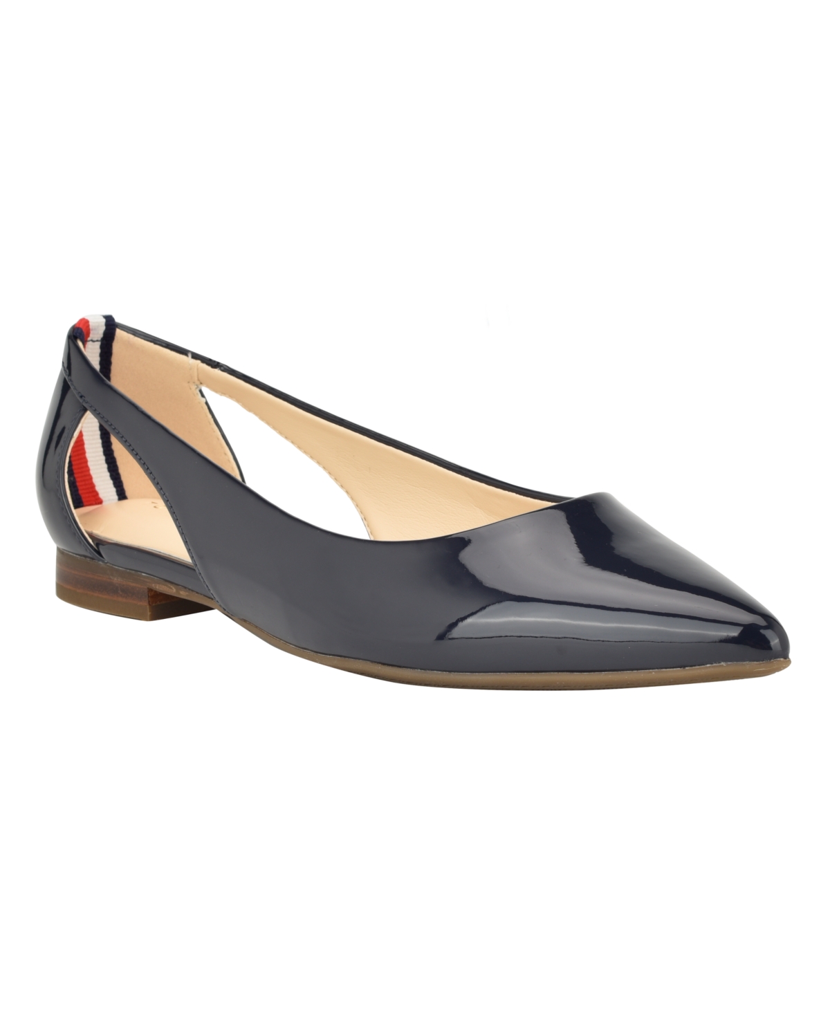 Shop Tommy Hilfiger Women's Velahi Pointy Toe Flat Ballet Shoes In Dark Blue- Faux Patent Leather- Pu