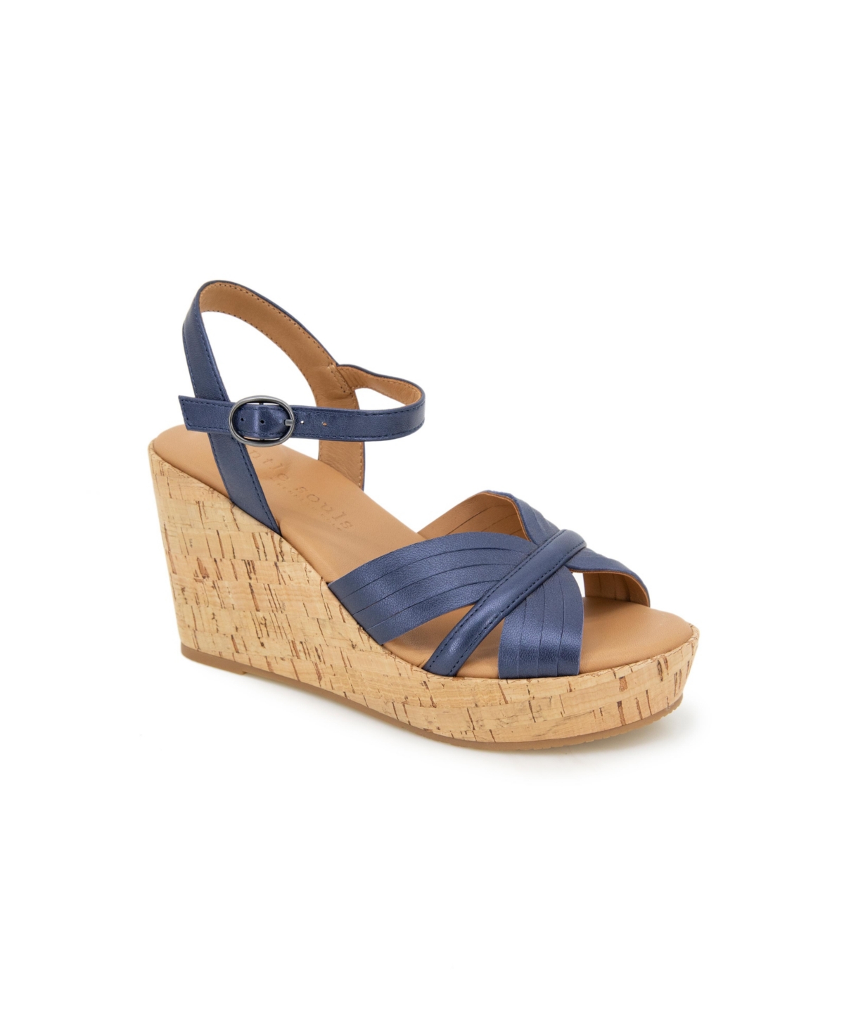 Gentle Souls Women's Nomi Buckle Sandals - Navy Metallic Cork- Leather