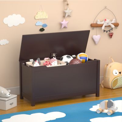 Streamdale Wooden Toy Storage Box with Safety Lid (Dark Brown)