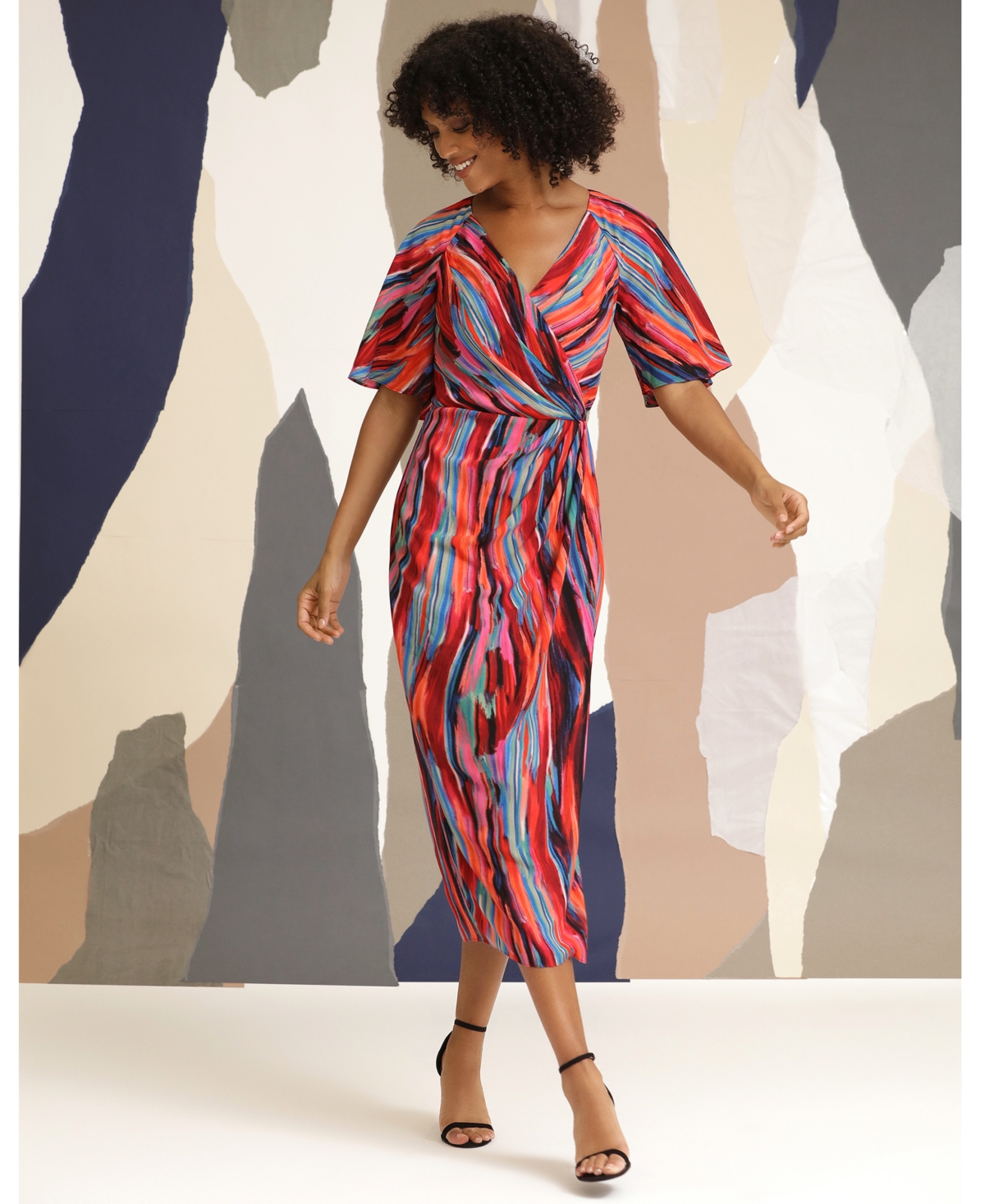 Shop Maggy London Women's Printed Raglan-sleeve Wrap Dress In Navy Blue,burgundy