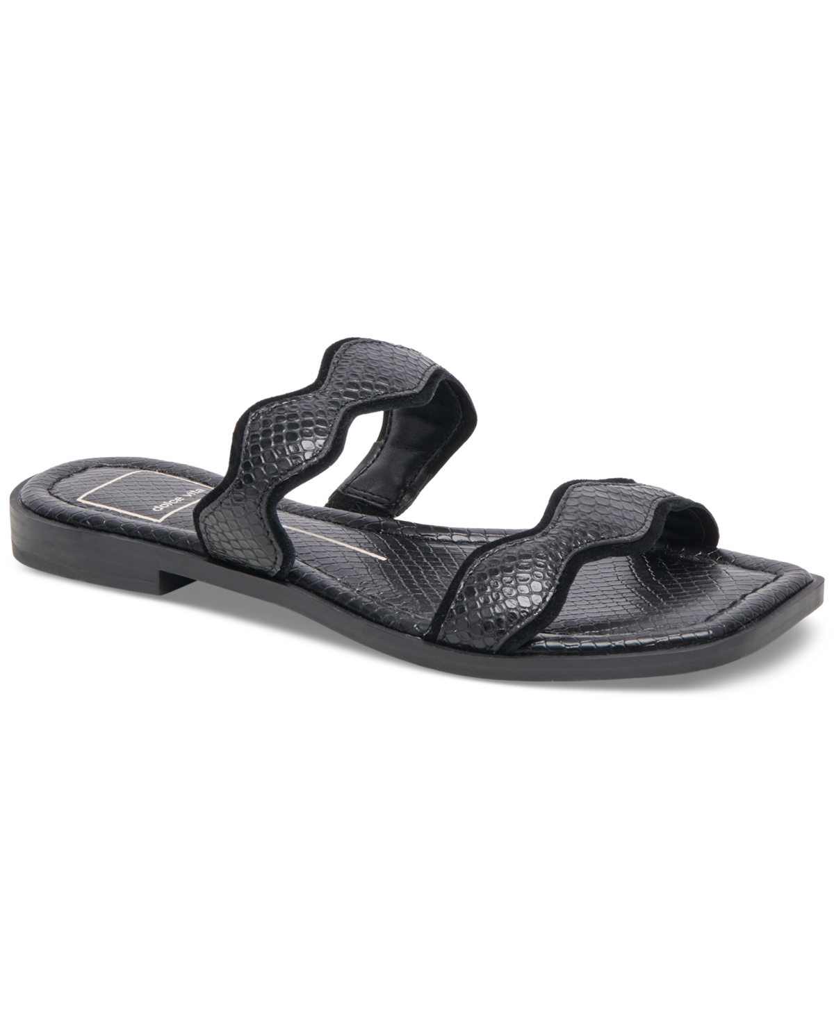 Shop Dolce Vita Women's Ilva Wavy Double-strap Slide Sandals In Onyx Embossed Leather