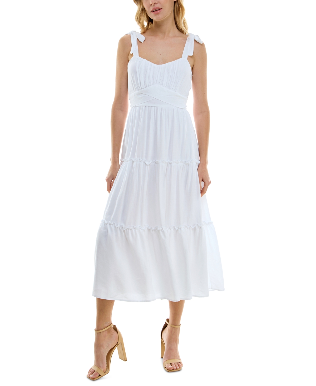 Women's Tied Ruffle Fit & Flare Midi Dress - White