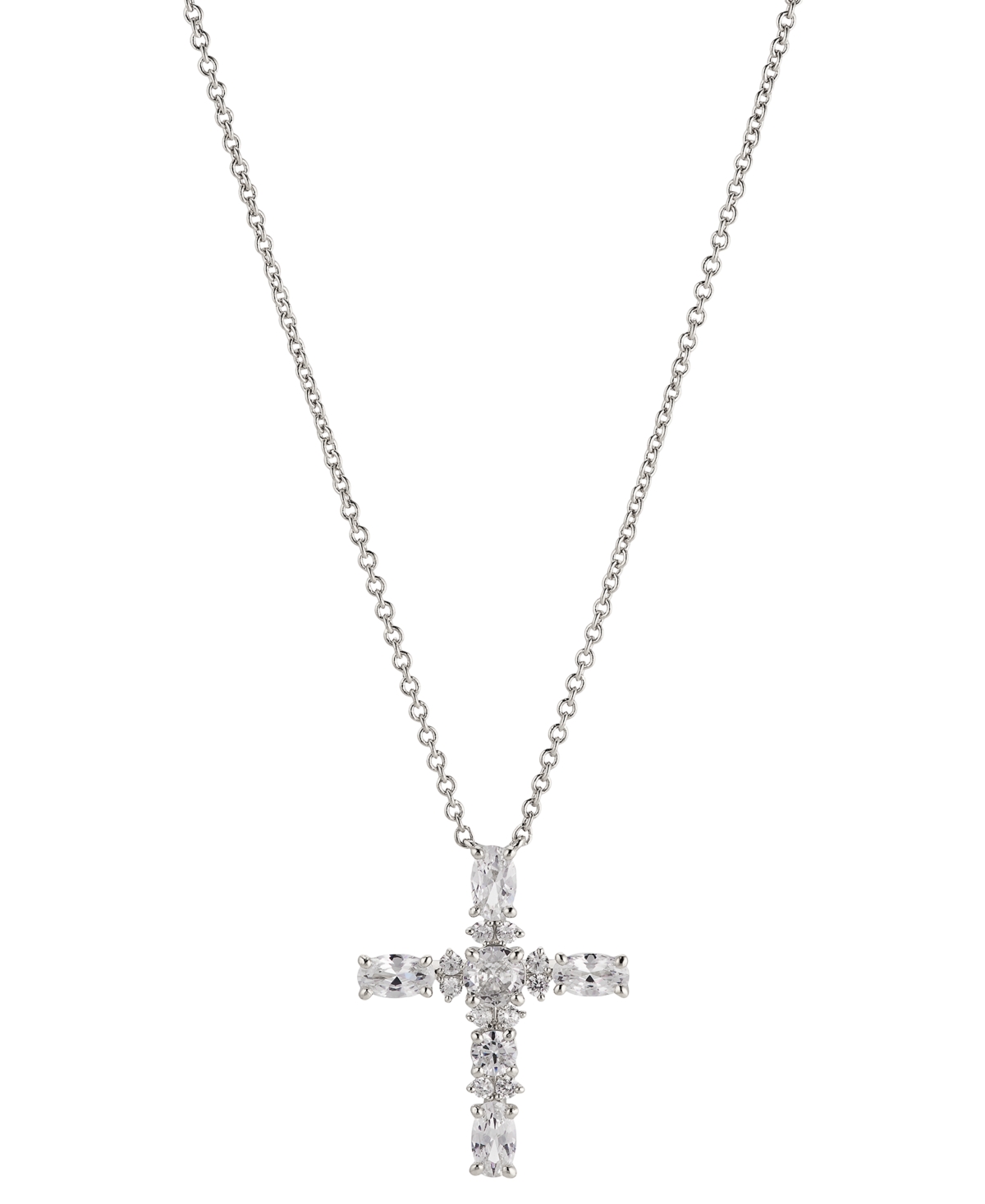 Shop Eliot Danori 18k Gold-plated Cubic Zirconia Cross Pendant Necklace, 16" + 2" Extender, Created For Macy's In Rhodium