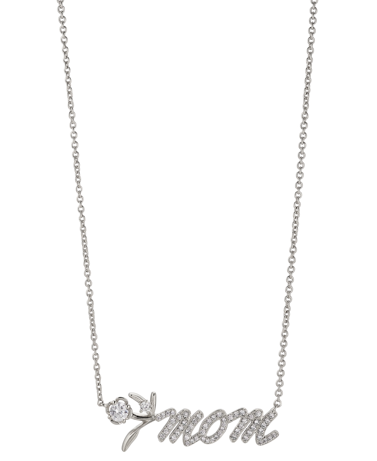 Shop Eliot Danori Rhodium-plated Cubic Zirconia Mom Blossoms Pendant Necklace, 16" + 2" Extender, Created For Macy's