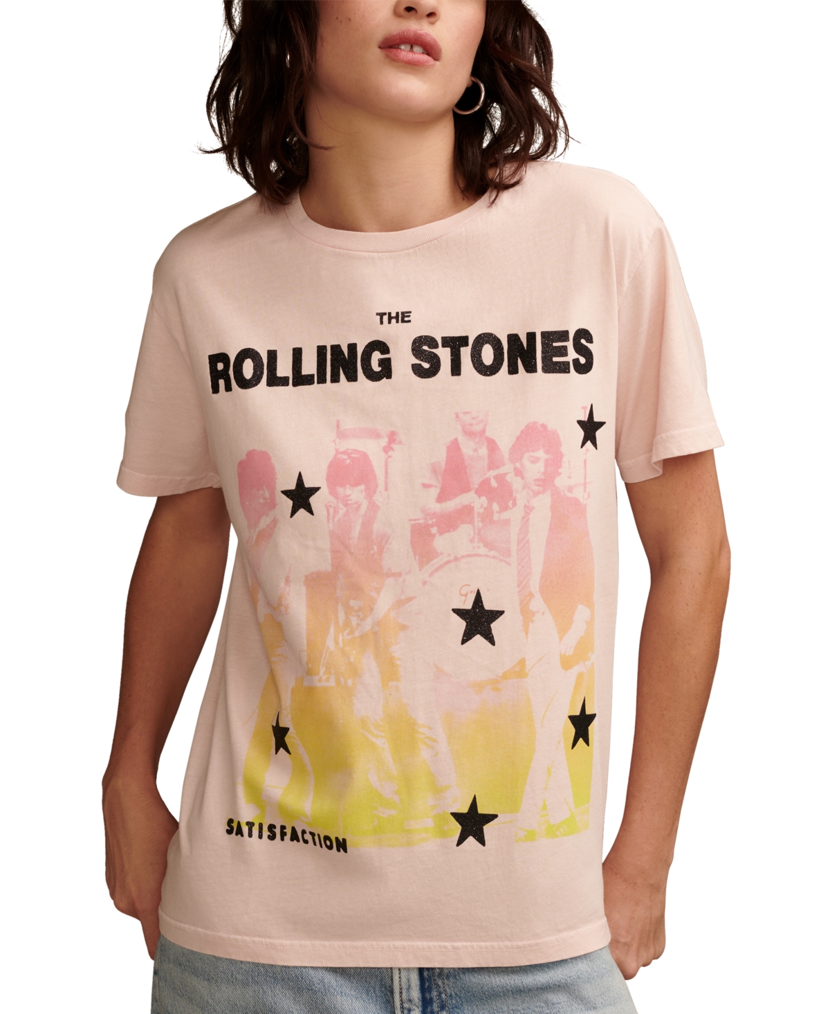 Shop Lucky Brand Women's Rolling Stones Satisfaction Boyfriend Cotton T-shirt In Sepia Rose