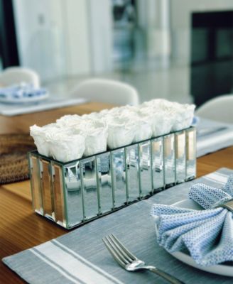 Pure White Long Lasting Preserved Real Roses in Modern Mirrored Centerpiece Vase, 12 Roses
