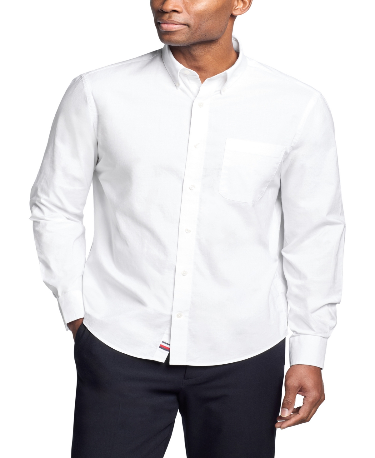 Tommy Hilfiger Men's Th Flex Regular Fit Washed Stretch Untucked Length Dress Shirt