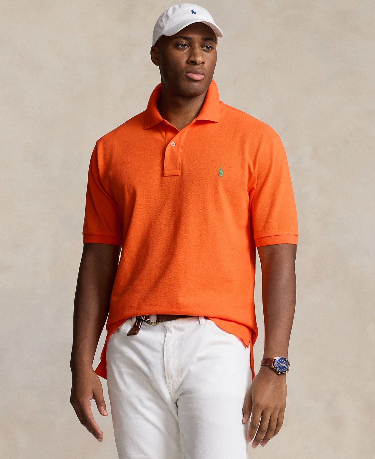 Shop Polo Ralph Lauren Men's Big & Tall The Iconic Mesh Polo Shirt In Bright Signal Orange