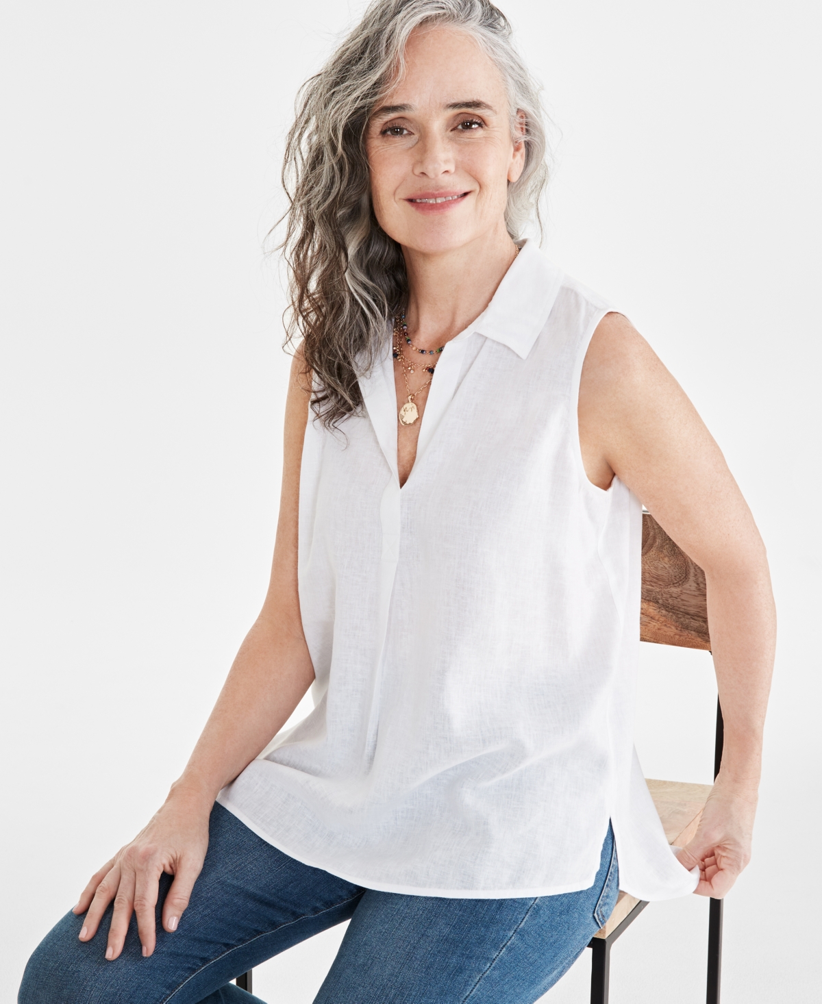 Women's Sleeveless Popover Shirt, Created for Macy's - Bright White