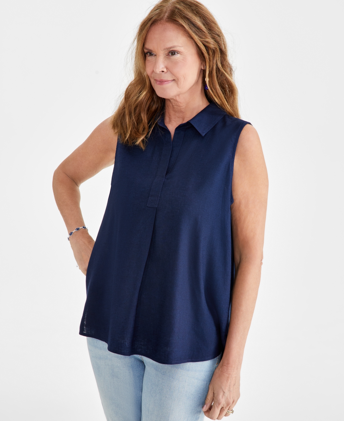 Shop Style & Co Women's Sleeveless Popover Shirt, Created For Macy's In Industrial Blue