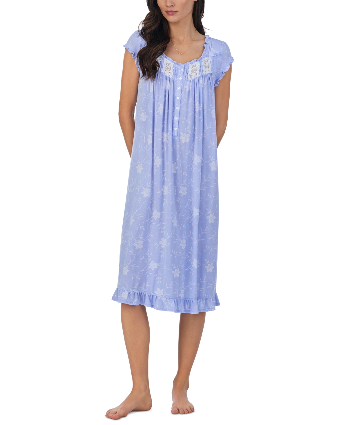 Women's Ruffled Cap-Sleeve Waltz Nightgown - Blue/White