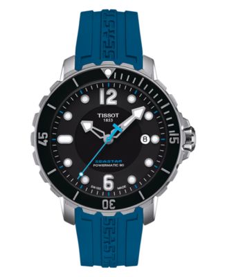 Tissot - Men's Swiss Automatic Seastar 1000 Caribbean Special Edition Blue Rubber Strap Watch 42mm