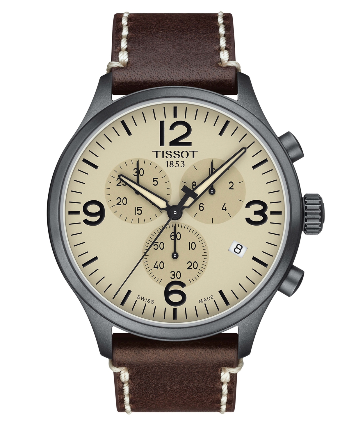 Shop Tissot Men's Swiss Chronograph Xl Brown Leather Strap Watch 45mm In No Color