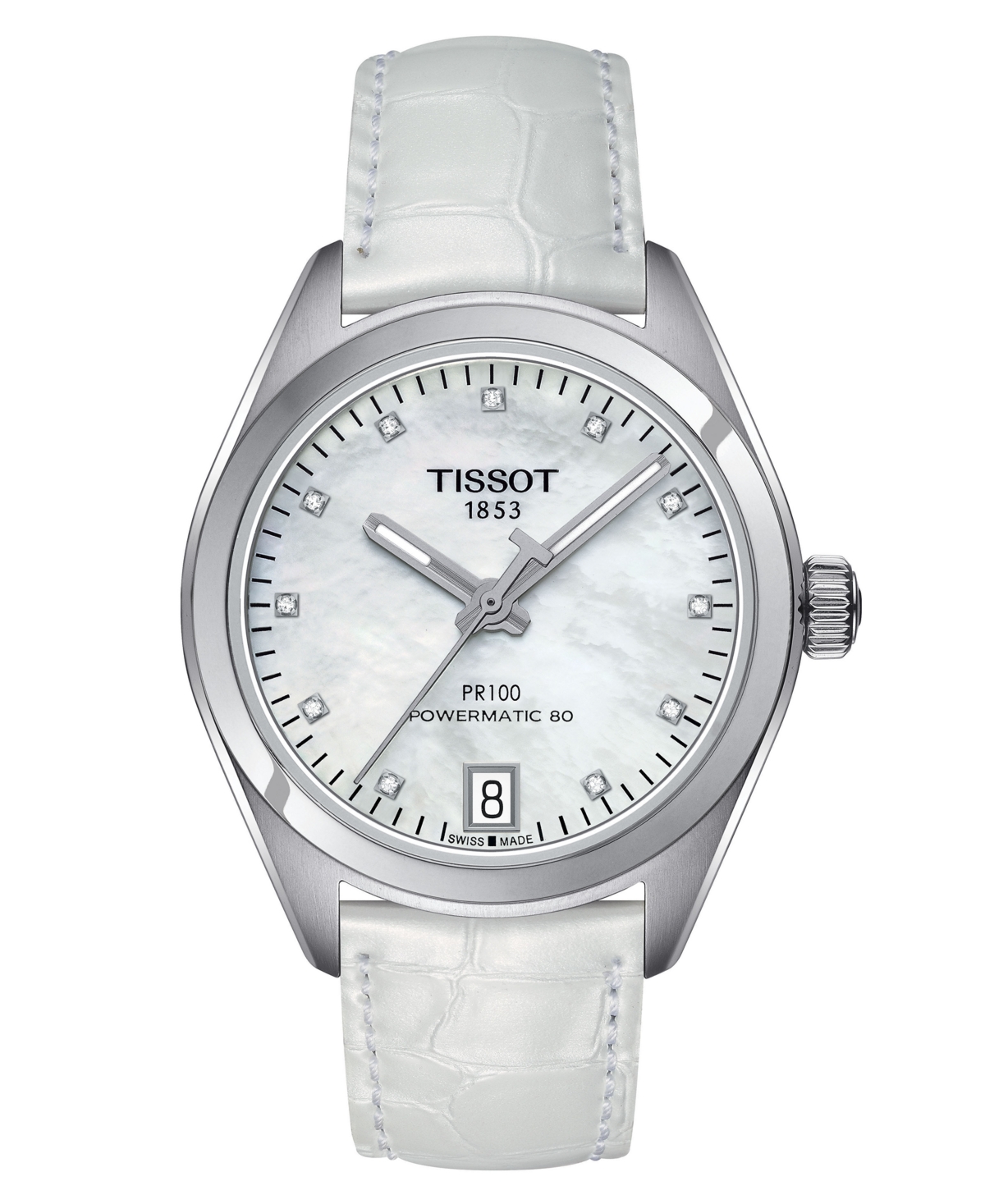 Women's Swiss Automatic Pr 100 Diamond Accent White Leather Strap Watch 33mm