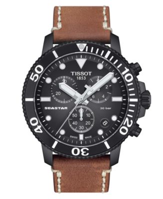 Tissot Men's Swiss Chronograph Seastar Brown Leather Strap Watch