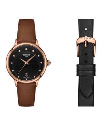 Tissot - Women's Swiss Odaci-T Diamond Accent Brown & Black Leather Strap Watch 33mm Set
