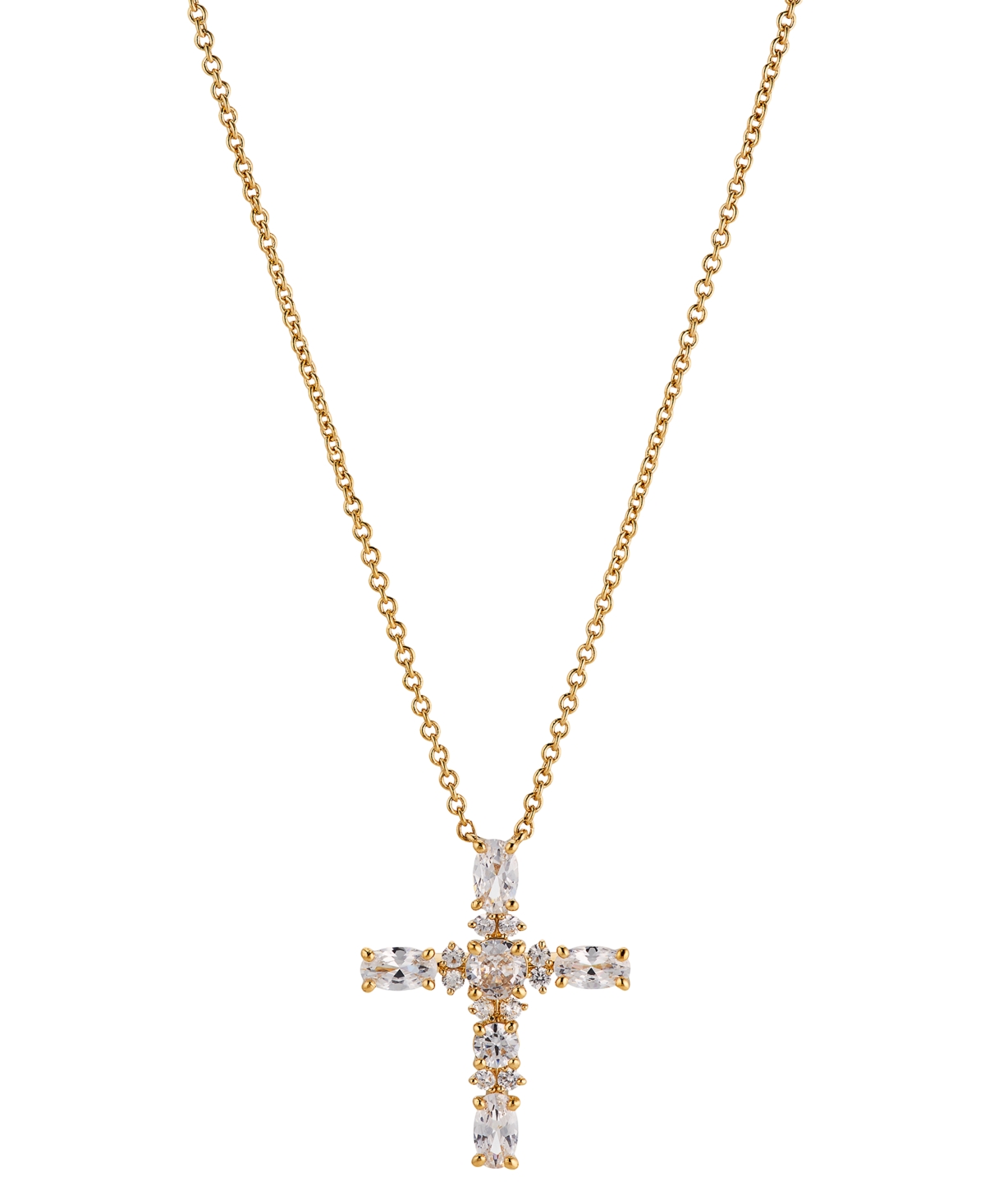 18k Gold-Plated Cubic Zirconia Cross Pendant Necklace, 16" + 2" extender, Created for Macy's - Gold