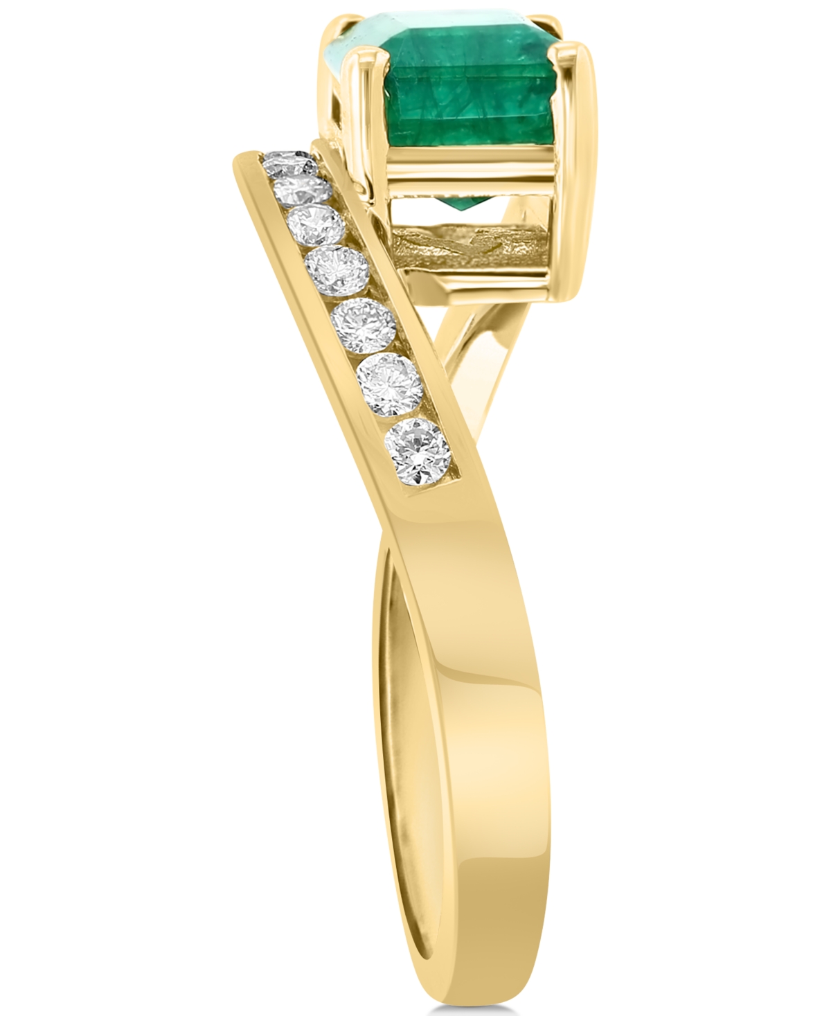 Effy Collection Effy Emerald (1-3/8 Ct. T.w.) & Diamond (1/6 Ct. T.w.) Bypass Ring In 14k Gold In Yellow Gol