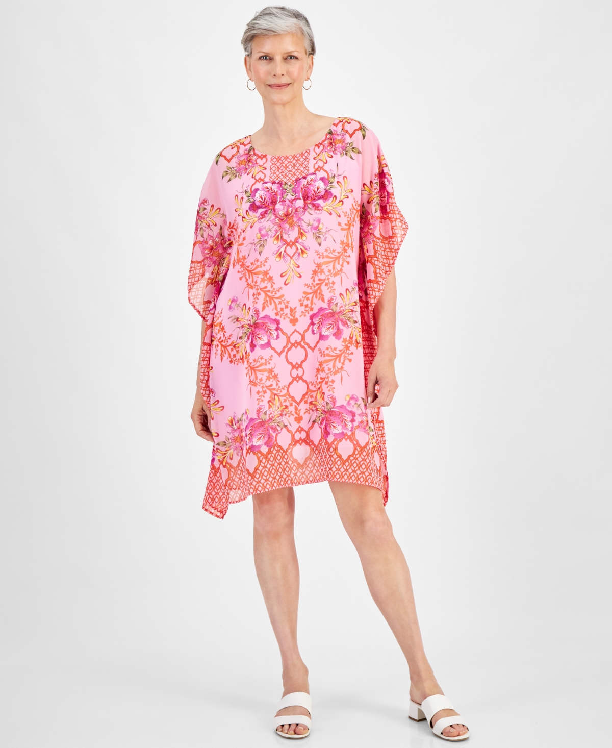 Shop Jm Collection Women's Embellished Printed Caftan Dress, Created For Macy's In Blossom Berry Combo