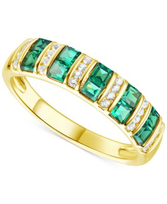 Macy's - Lab-Grown Emerald (3/8 ct. t.w.) & Lab-Grown White Sapphire (1/8 ct. t.w.) Band in 14k Gold-Plated Sterling Silver (Also in Lab-Grown Blue Sapphire & Lab-Grown Ruby)