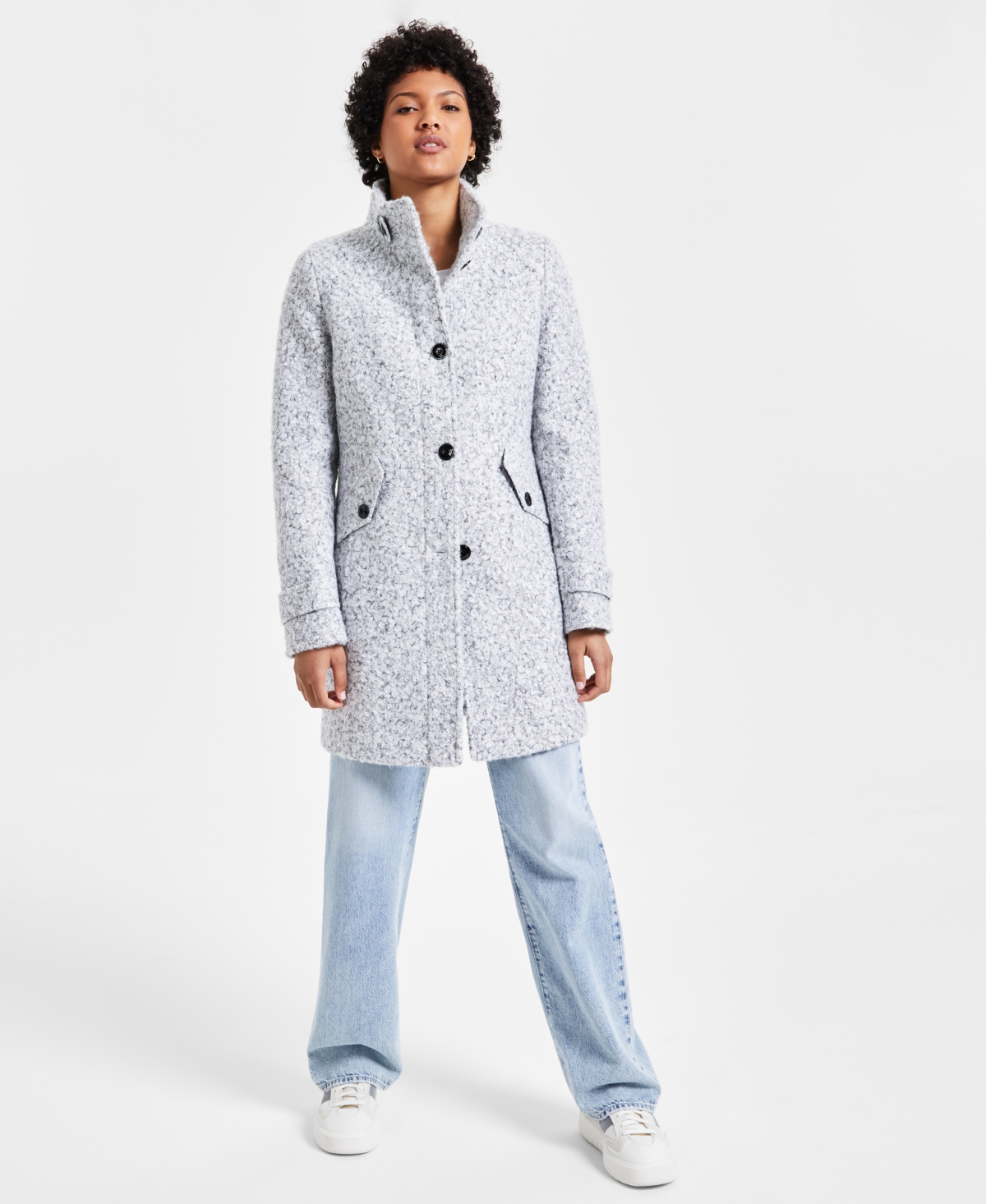 Maralyn & Me Juniors' Single-Breasted Boucle Walker Coat -White