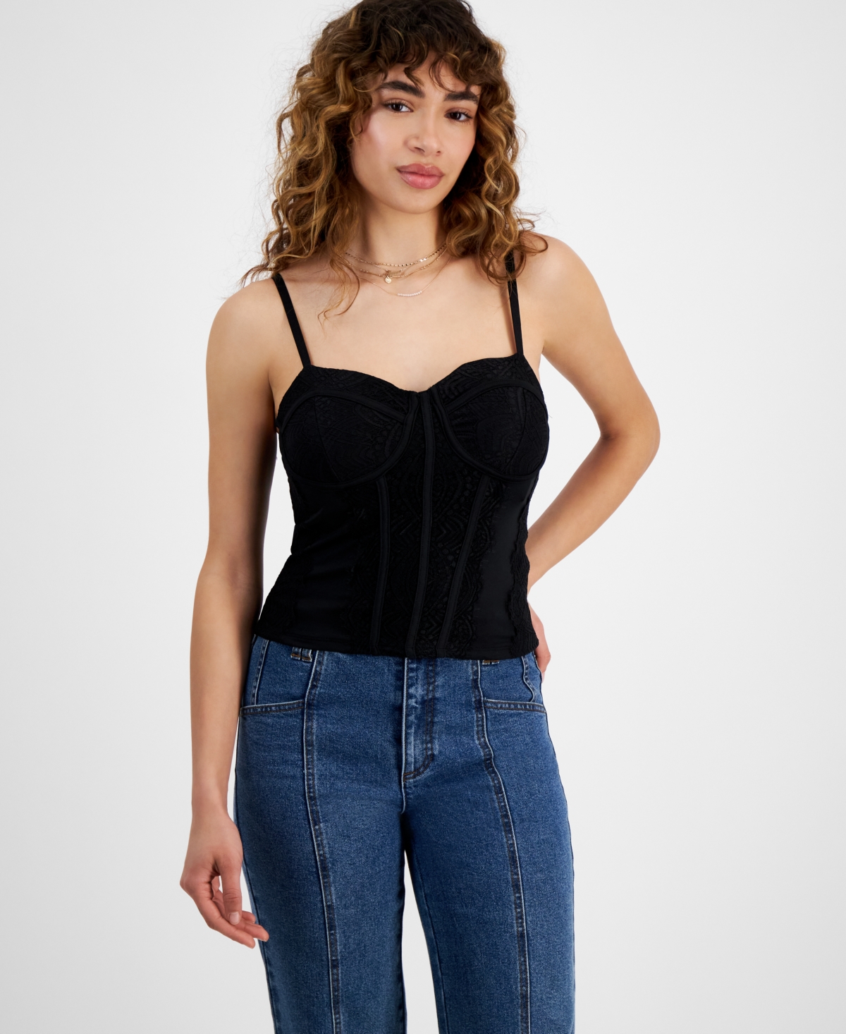 Almost Famous Crave Fame Lace Bustier Top In Black