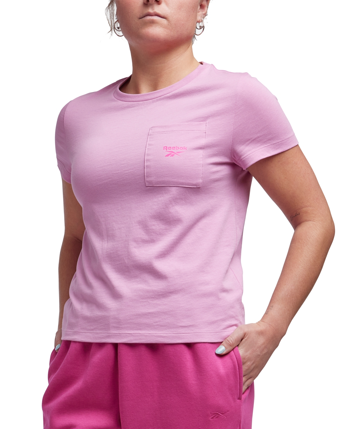 Reebok Women's Active Small-Logo Pocket Cotton T-Shirt