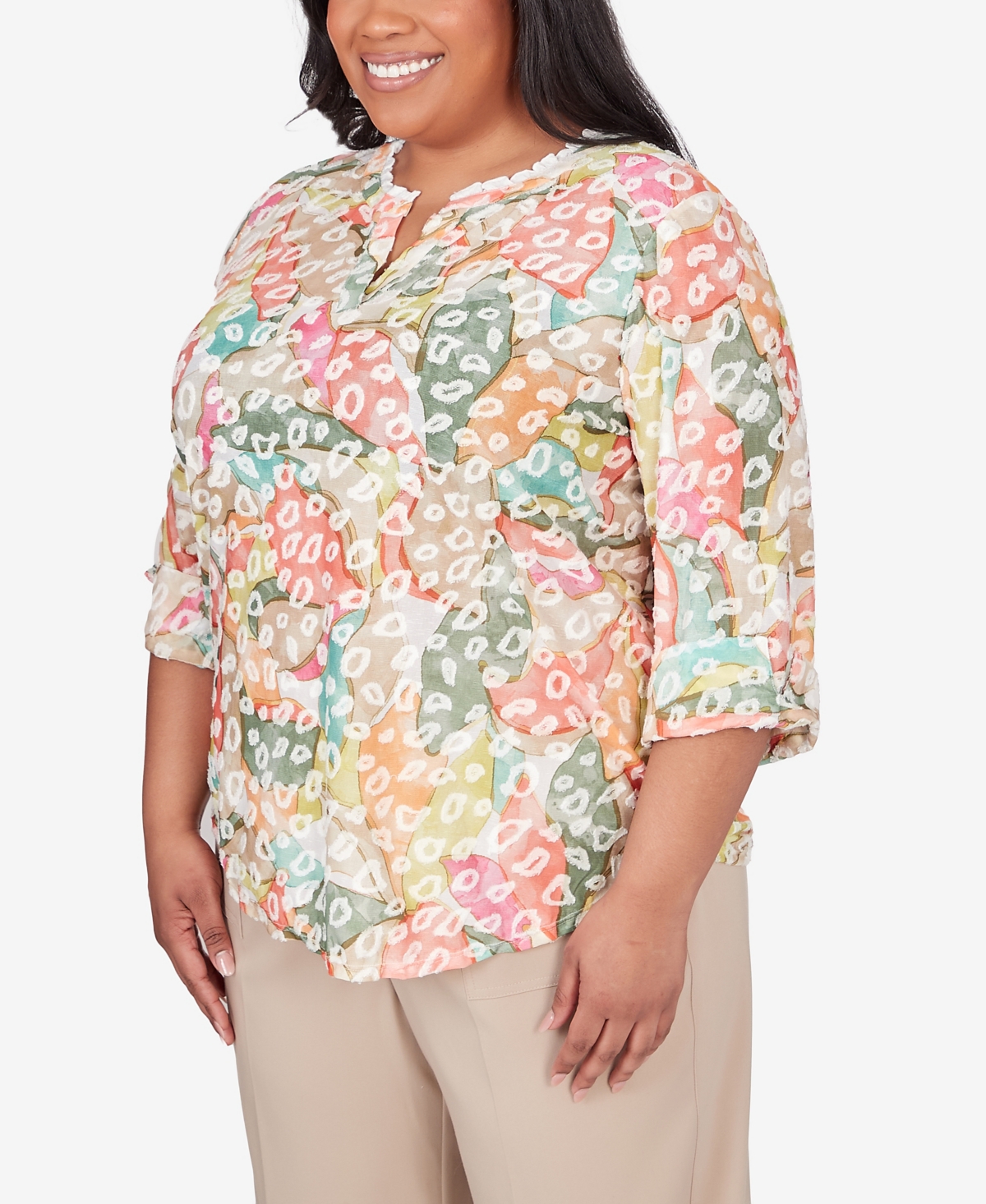 Alfred Dunner Plus Size Tuscan Sunset V-Neck Abstract Animal Print Top