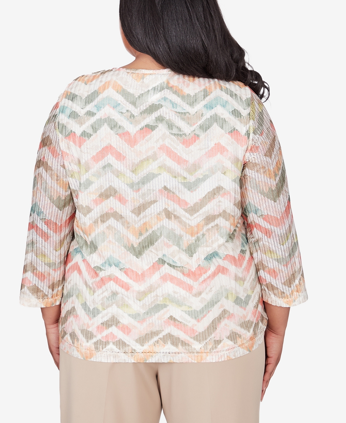 Alfred Dunner Plus Size Tuscan Sunset Textured Chevron Top with Twisted Detail