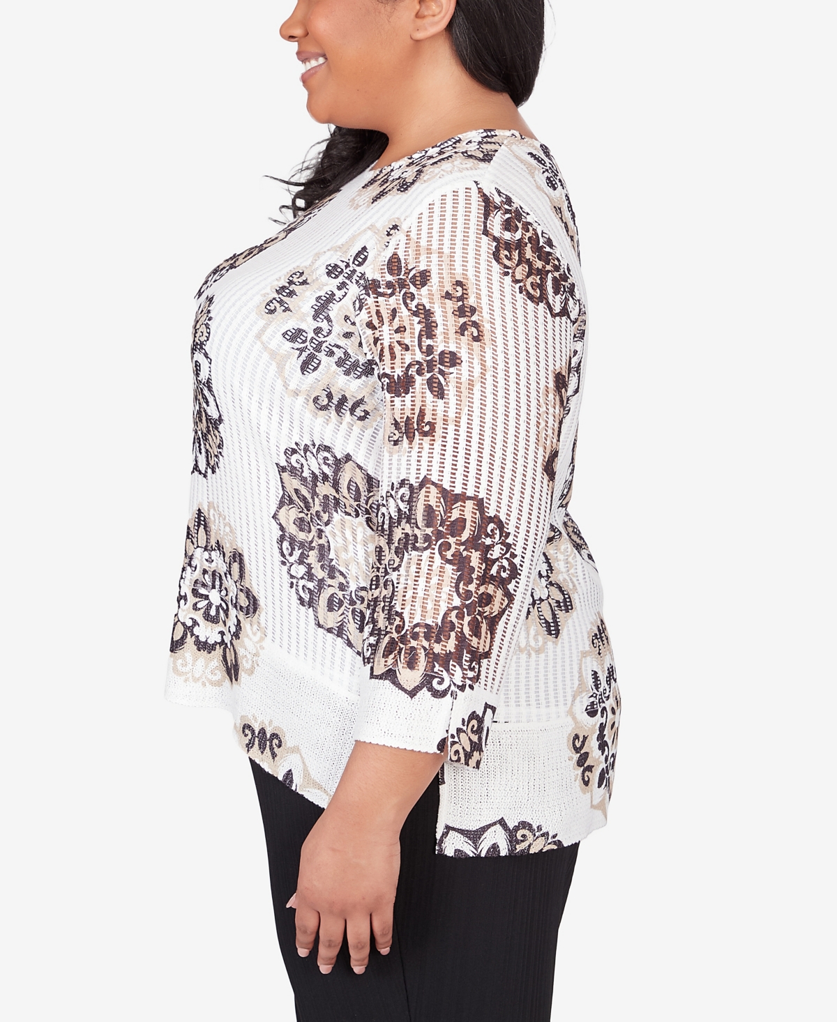 Alfred Dunner Plus Size Opposites Attract Medallion Textured Top