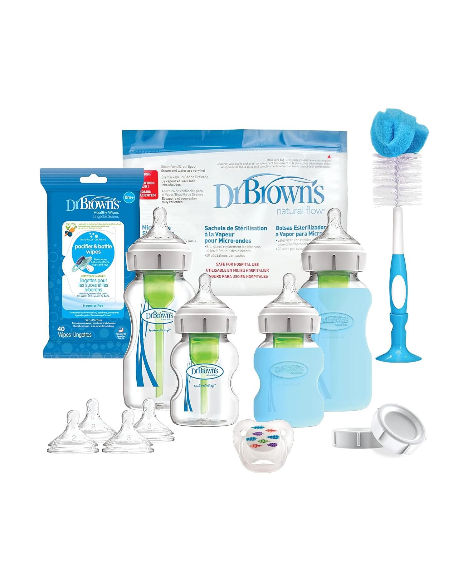 Dr. Brown's 20 Piece Options + Wide-Neck Glass Baby Bottle Starter Set