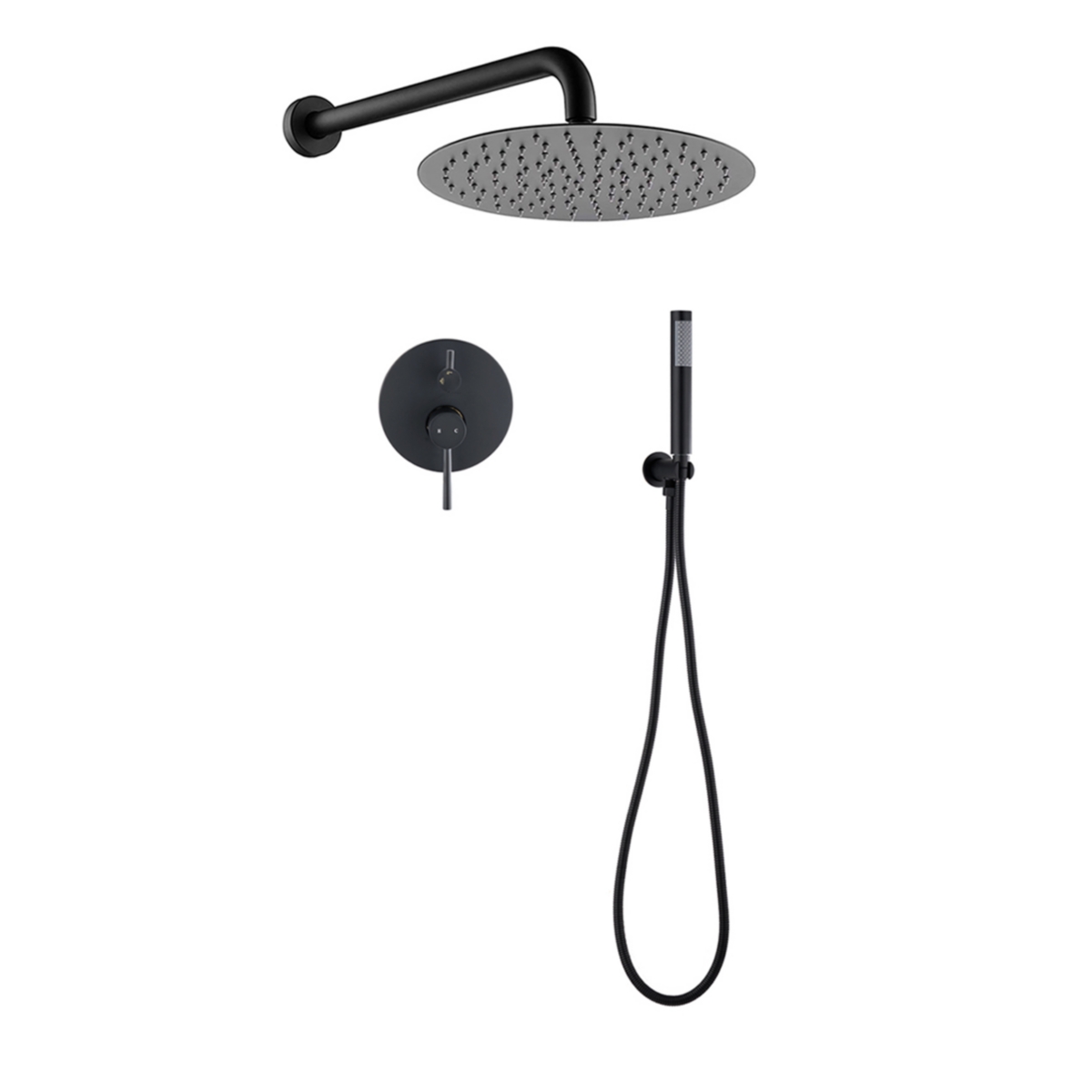 10&#x22; Matte Black Roud Rain Shower Head And Handheld Shower Head Set - Matte black