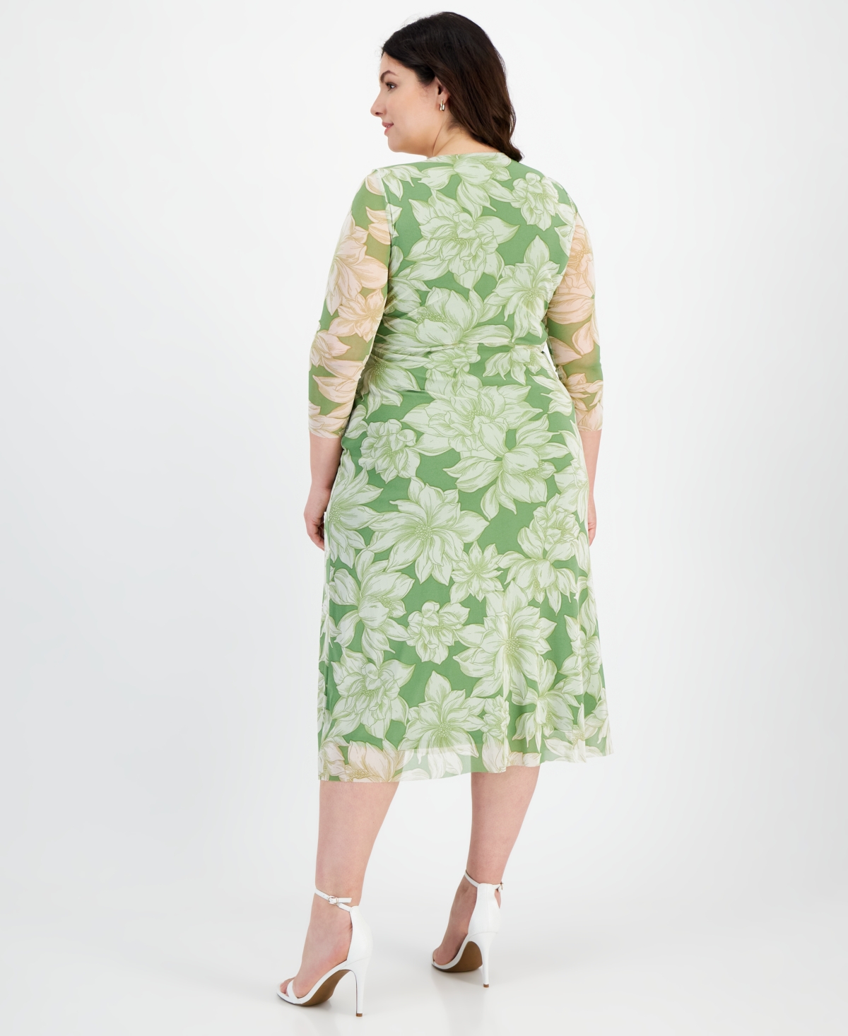 Shop Anne Klein Plus Size Floral-print Midi Wrap Dress In Foliage Mu