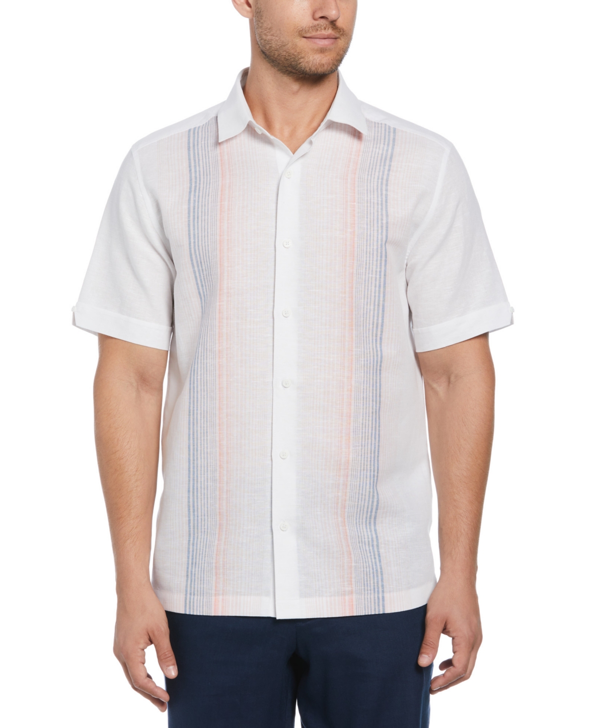 Cubavera Men's Gradient-stripe Linen Blend Chambray Shirt In Brilliant