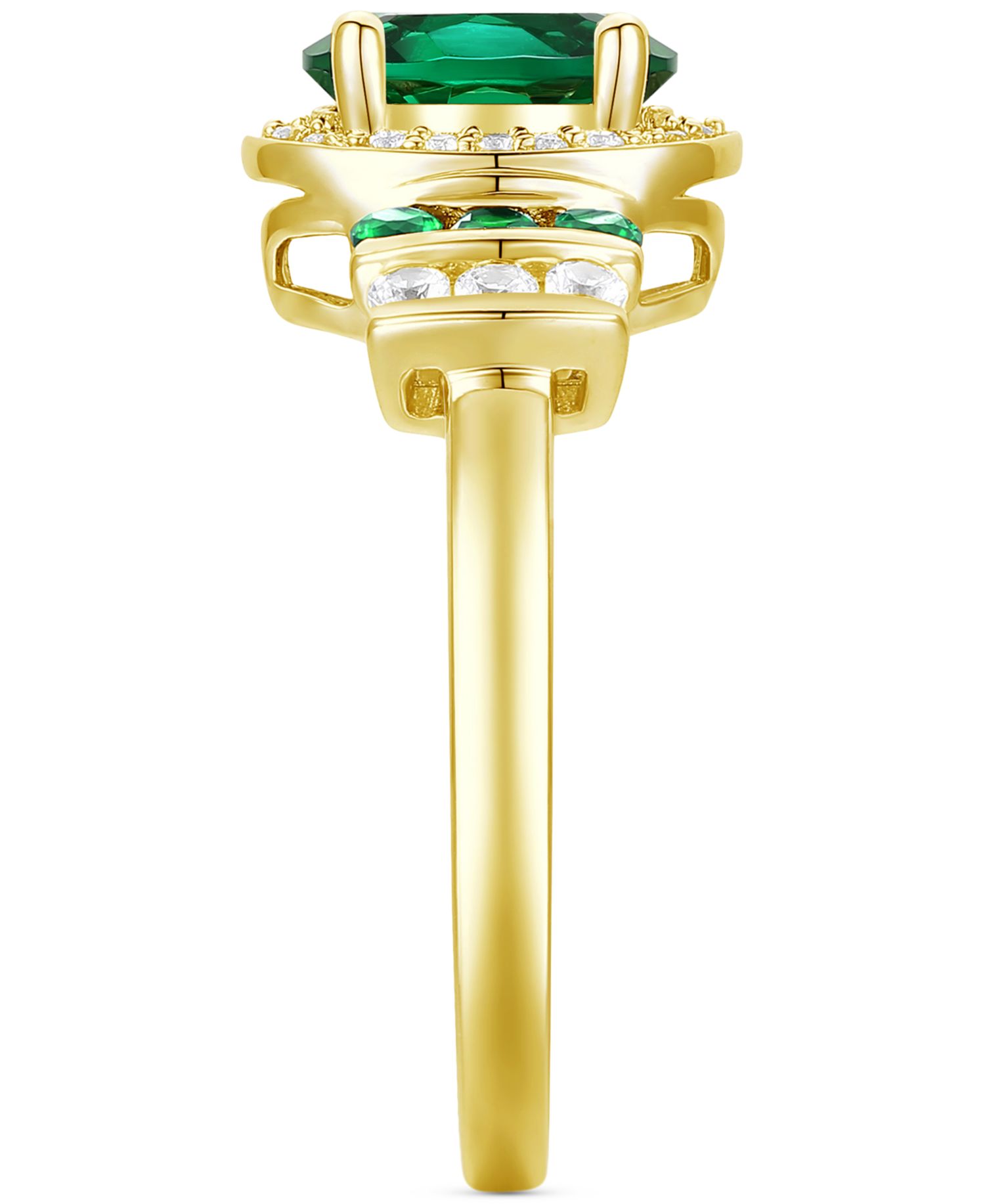 Lab-Grown Emerald (1-1/6 ct. t.w.) & Lab-Grown White Sapphire (1/4 ct. t.w.) Oval Halo Ring in 14k Gold-Plated Sterling Silver (Also in Additional Gemstones)