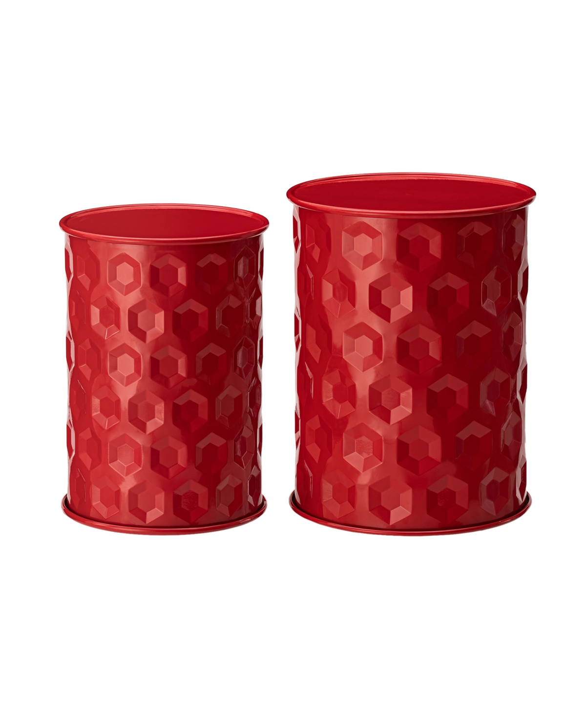 Set of 2 Honeycomb Red Metal Garden Stool or Planter Stand - Red