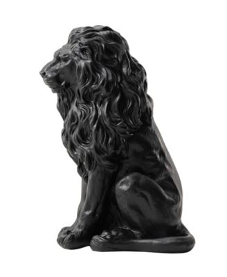Set of 2 Black Sitting Lion Garden Statue