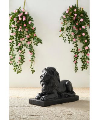 Set of 2 Black Lying Lion Garden Statue