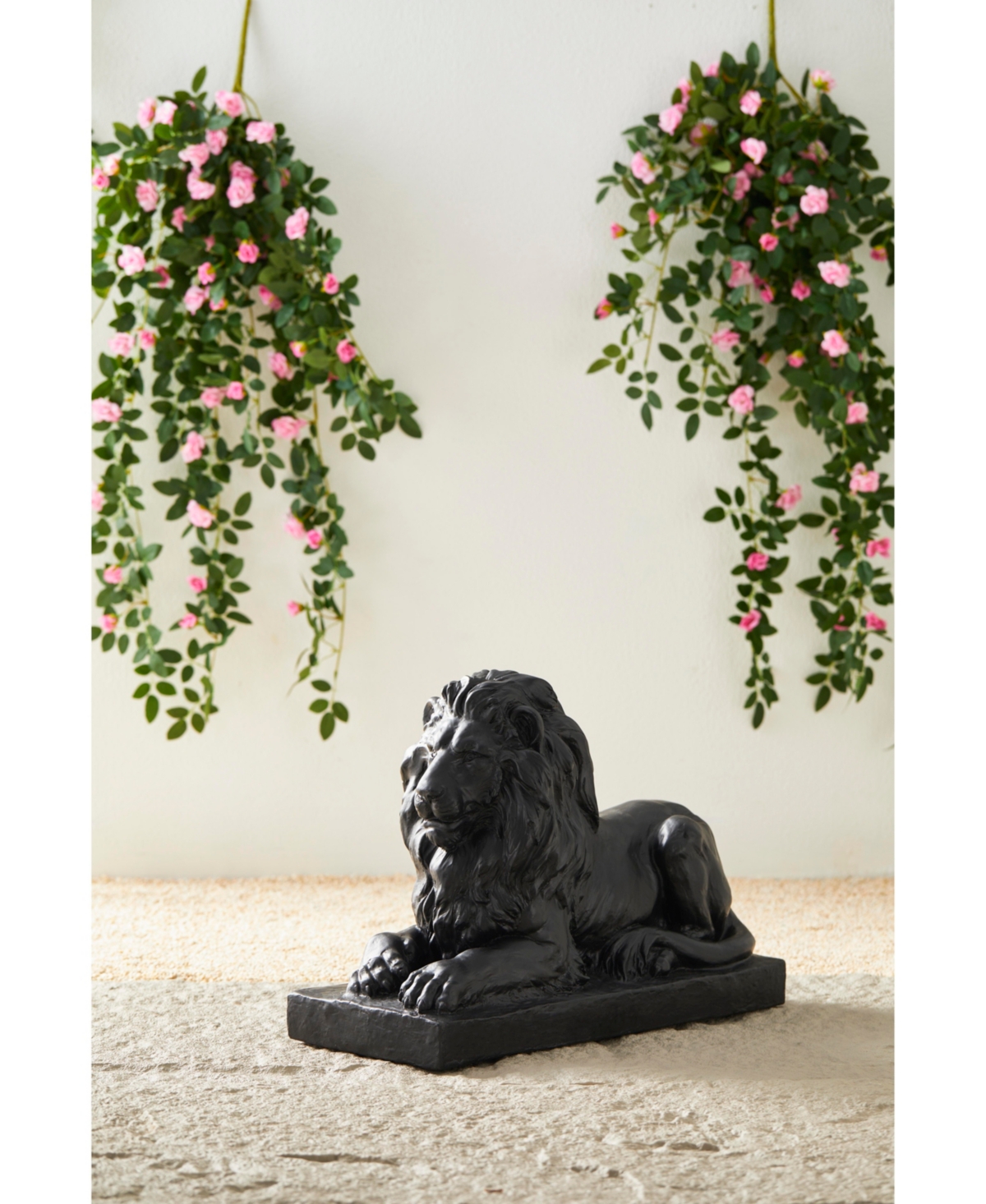Glitzhome Set of 2 Black Lying Lion Garden Statue