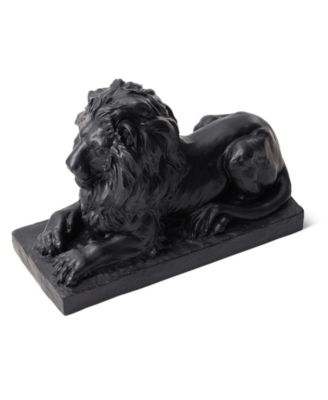 Set of 2 Black Lying Lion Garden Statue