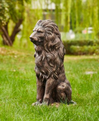 Set of 2 Oversized Bronze Sitting Lion Garden Statue