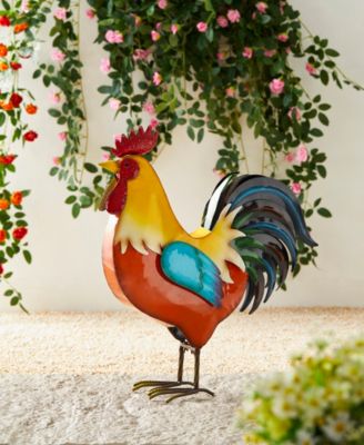 Metal Vibrant Standing Rooster Garden Statue