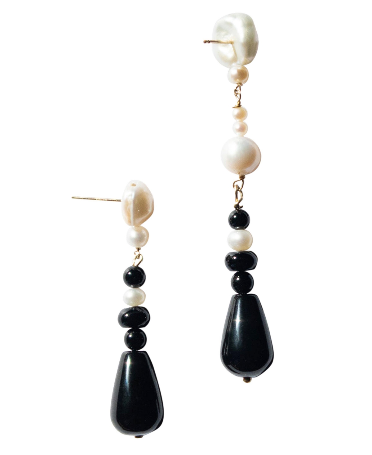 Chess - Pearl black agate earrings - Black