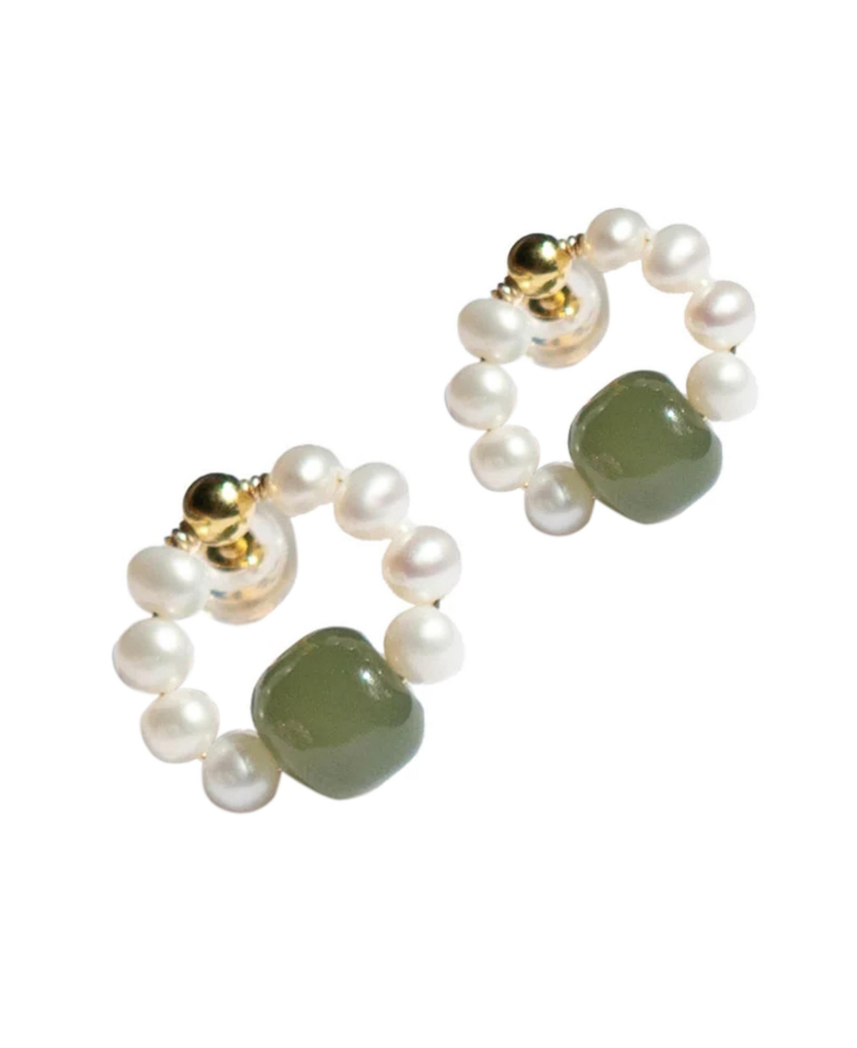 Isa - Beaded pearl jade hoop earrings - Green